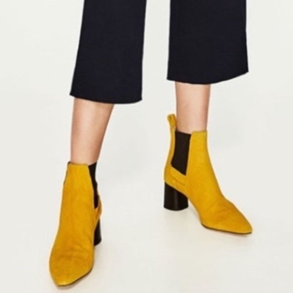 Women's Zara Leather Yellow Ankle Boots- Size 6